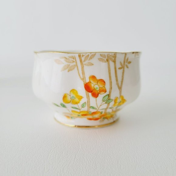 Rare Royal Albert DELL Petite Creamer & Sugar Orange Yellow Floral Bamboo Asian - Picture 5 of 12